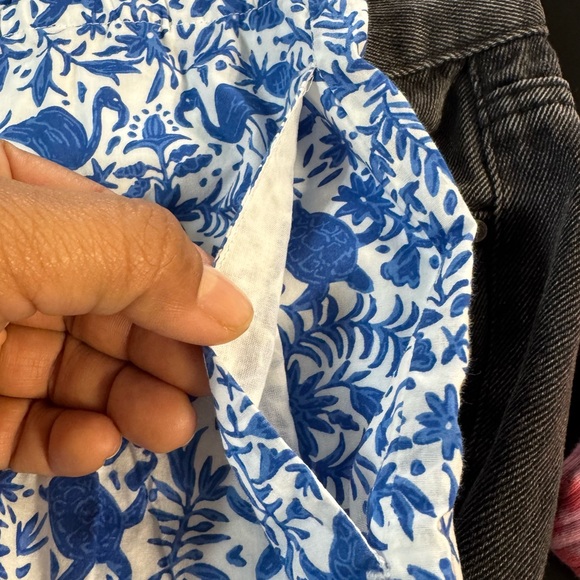 Vineyard Vines Romper Size Small Blue White Tropical Print Flamingos Turtles - Picture 6 of 10